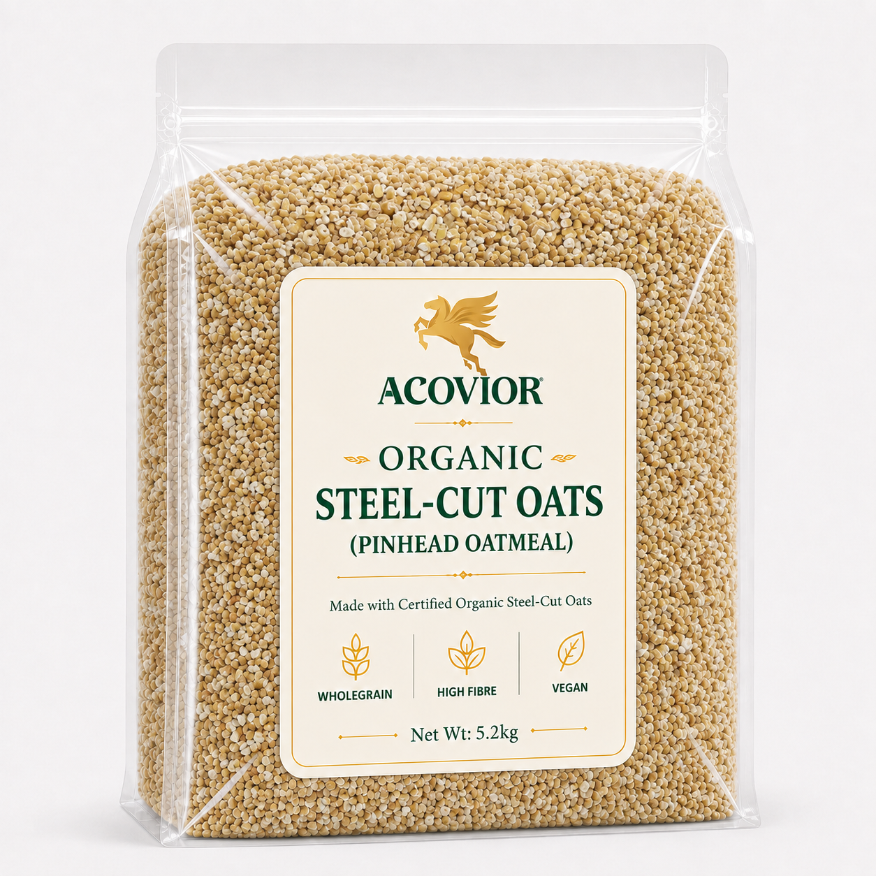 Acovior Organic Steel-Cut Oats (Pinhead Oatmeal) — 5.2kg Bulk Pack