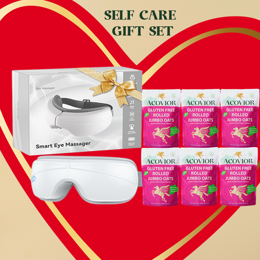 Acovior Gluten Free Jumbo Oat Groats Wellness & Self-Care Gift Bundle with Eye Massager