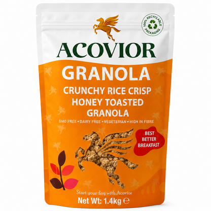 Acovior Crunchy Rice Crisp Honey Toasted Granola 1.4 kg front of pack
