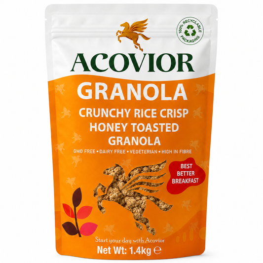 Acovior Crunchy Rice Crisp Honey Toasted Granola 1.4 kg front of pack