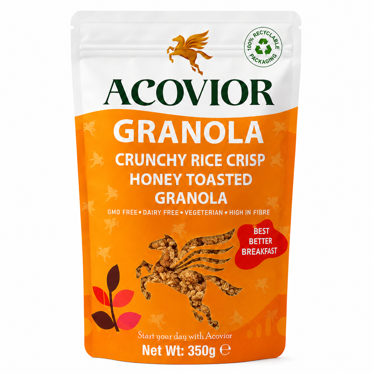 Acovior Crunchy Rice Crisp Honey Toasted Granola 350g front of pack