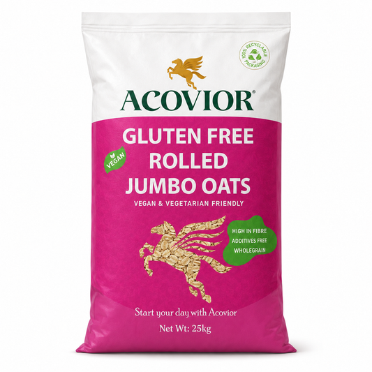 Acovior Gluten‑Free Rolled Jumbo Oats 25kg Wholesale Pack front