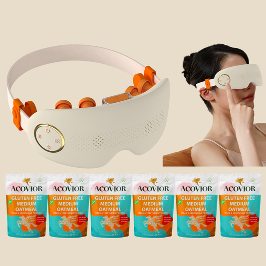 Gluten-free wellness bundle with eye massager and medium oatmeal by Acovior