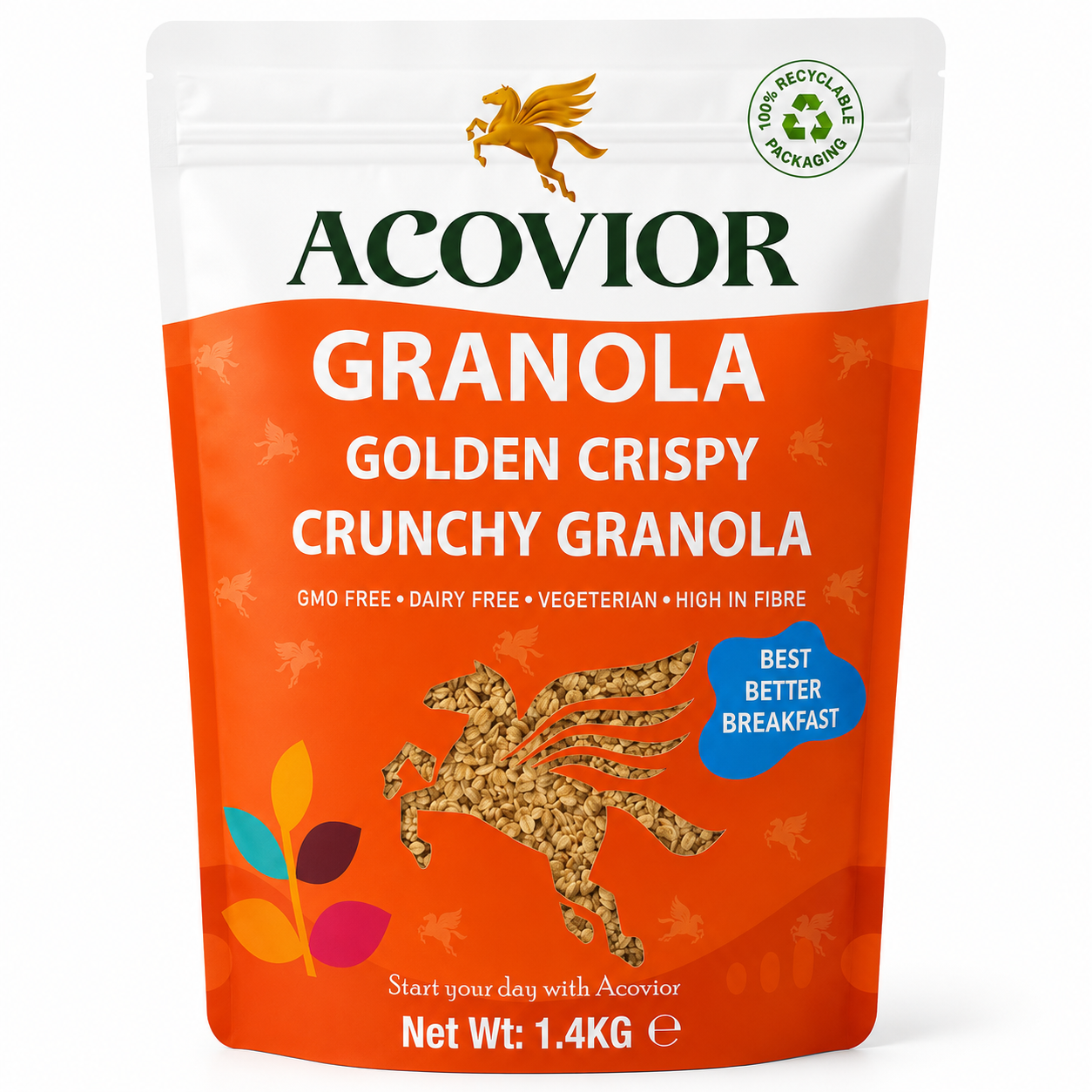 Acovior Golden Crispy Crunchy Granola 1.4 kg Family Pack front of pack
