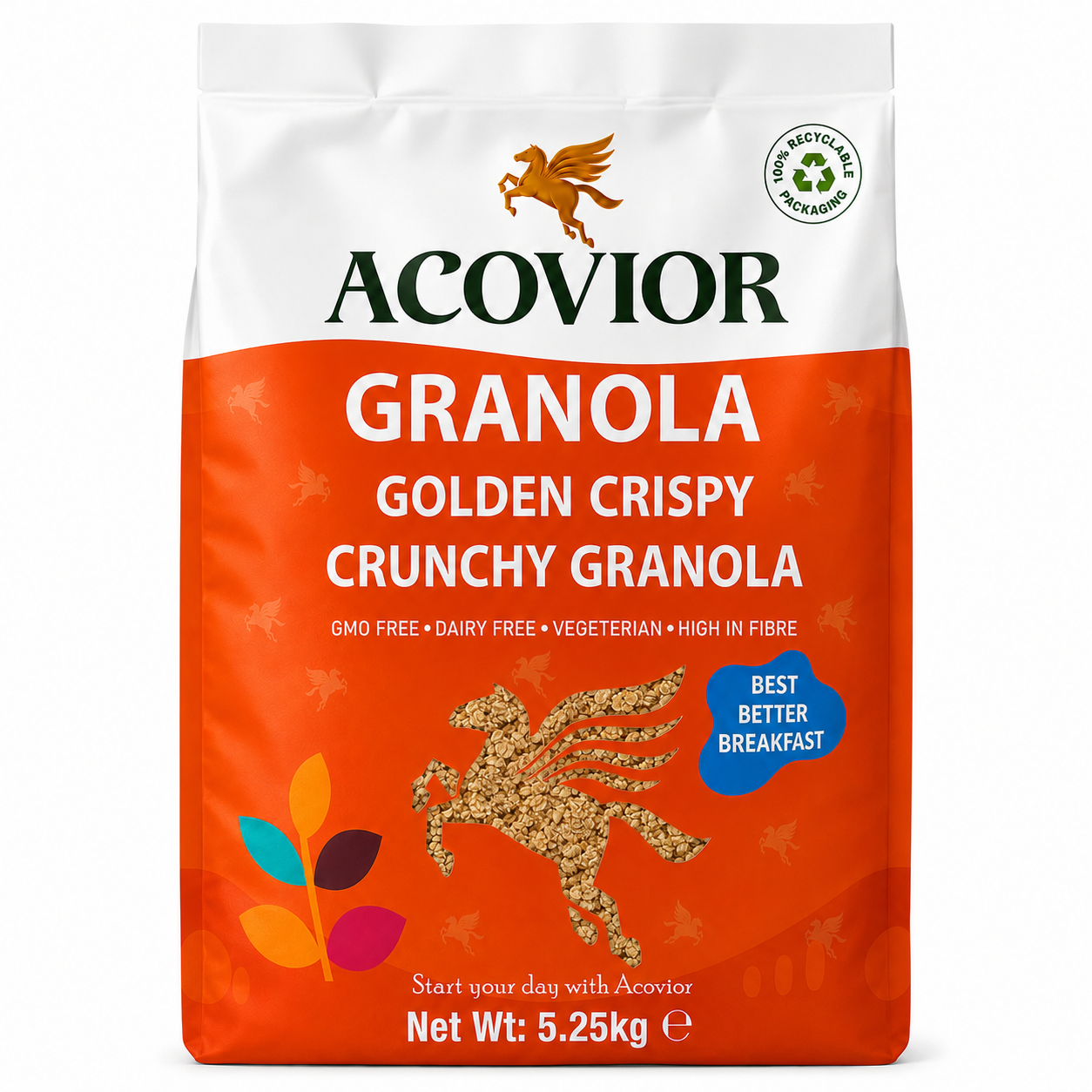 Acovior Golden Crispy Crunchy Granola 5.25 kg Bulk Pack front of pack