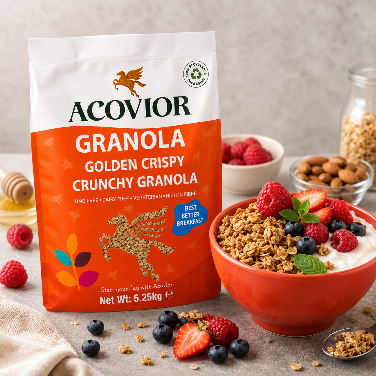 Acovior Golden Crispy Crunchy Granola 5.25 kg Bulk Pack