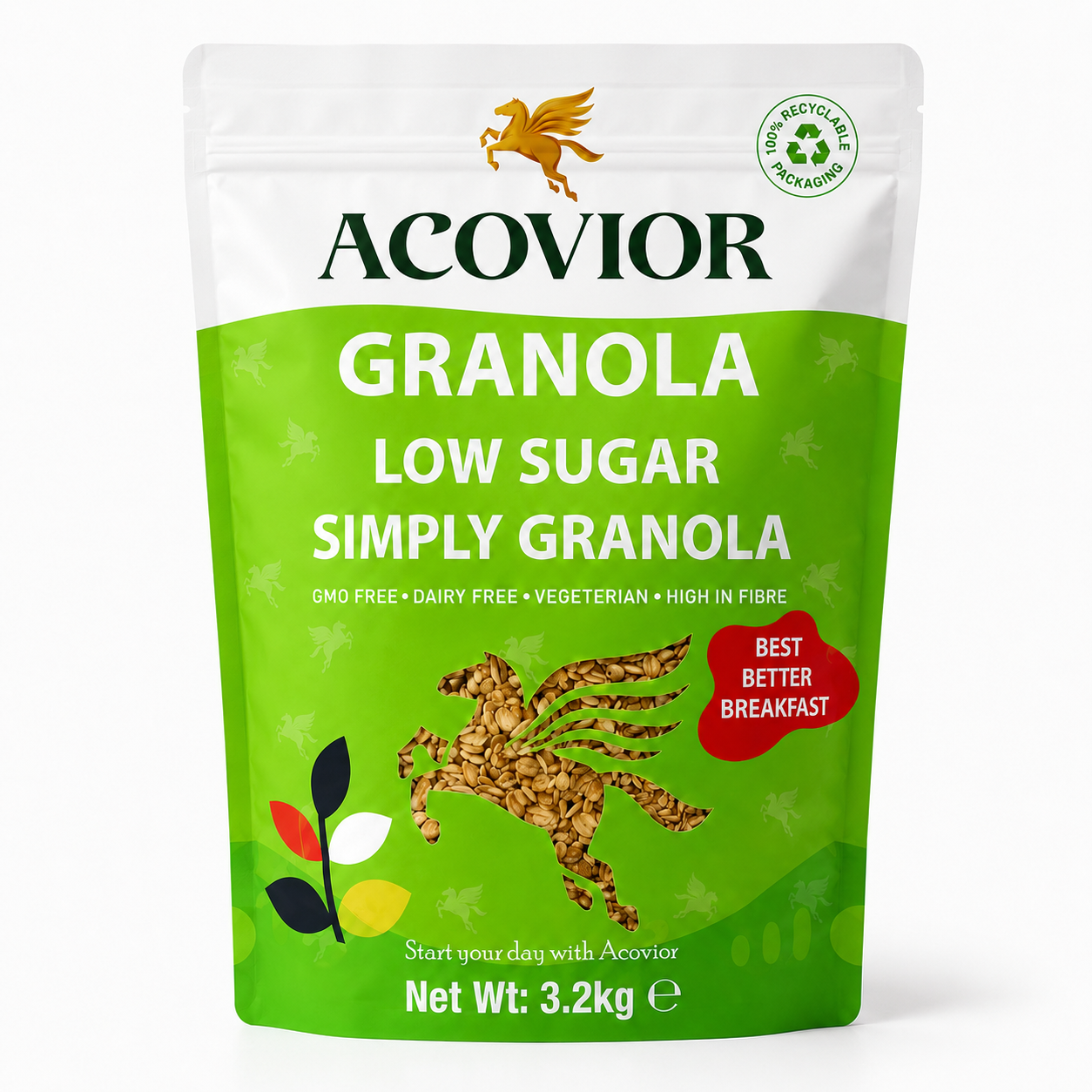 “Acovior Low Sugar Simply Granola 3.2kg Bulk Pack front of pack”