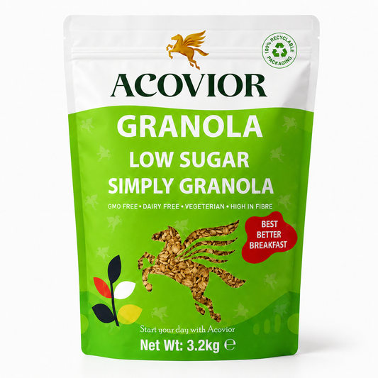 “Acovior Low Sugar Simply Granola 3.2kg Bulk Pack front of pack”
