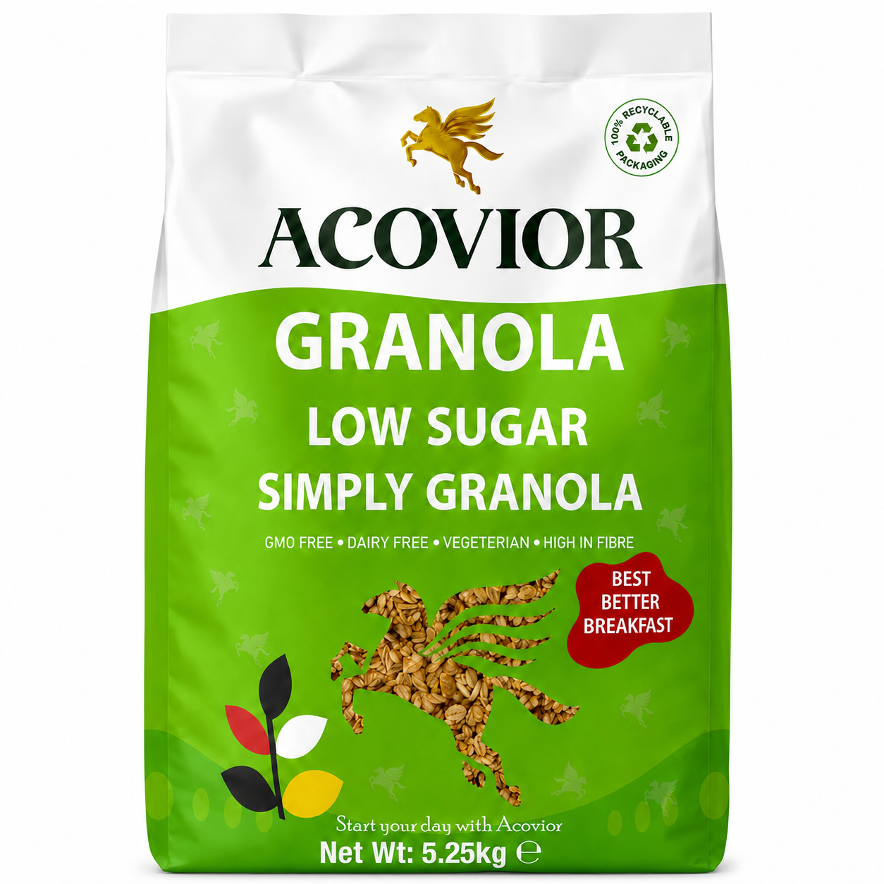 Acovior Low Sugar Simply Granola 5.25 kg Bulk Pack front of pack