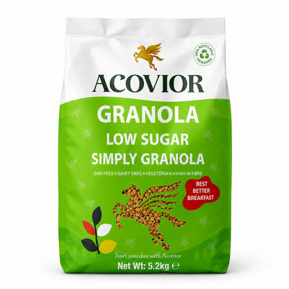 “Acovior Low Sugar Simply Granola 5.2kg Bulk Pack front of pack”