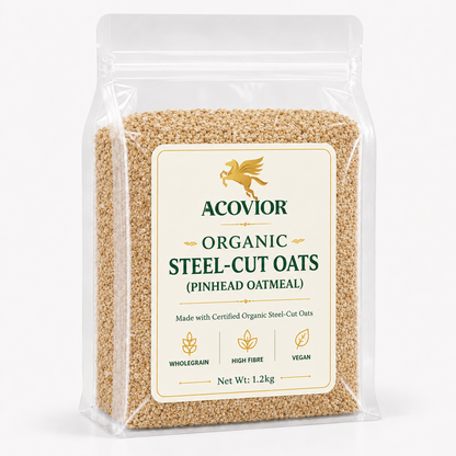 Acovior Organic Steel‑Cut Oats 1.2kg side of pack