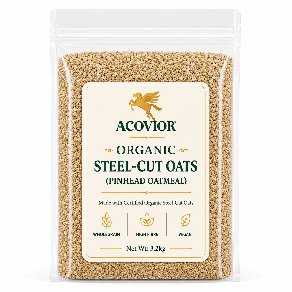 Acovior Organic Steel‑Cut Oats 3.2kg front of pack