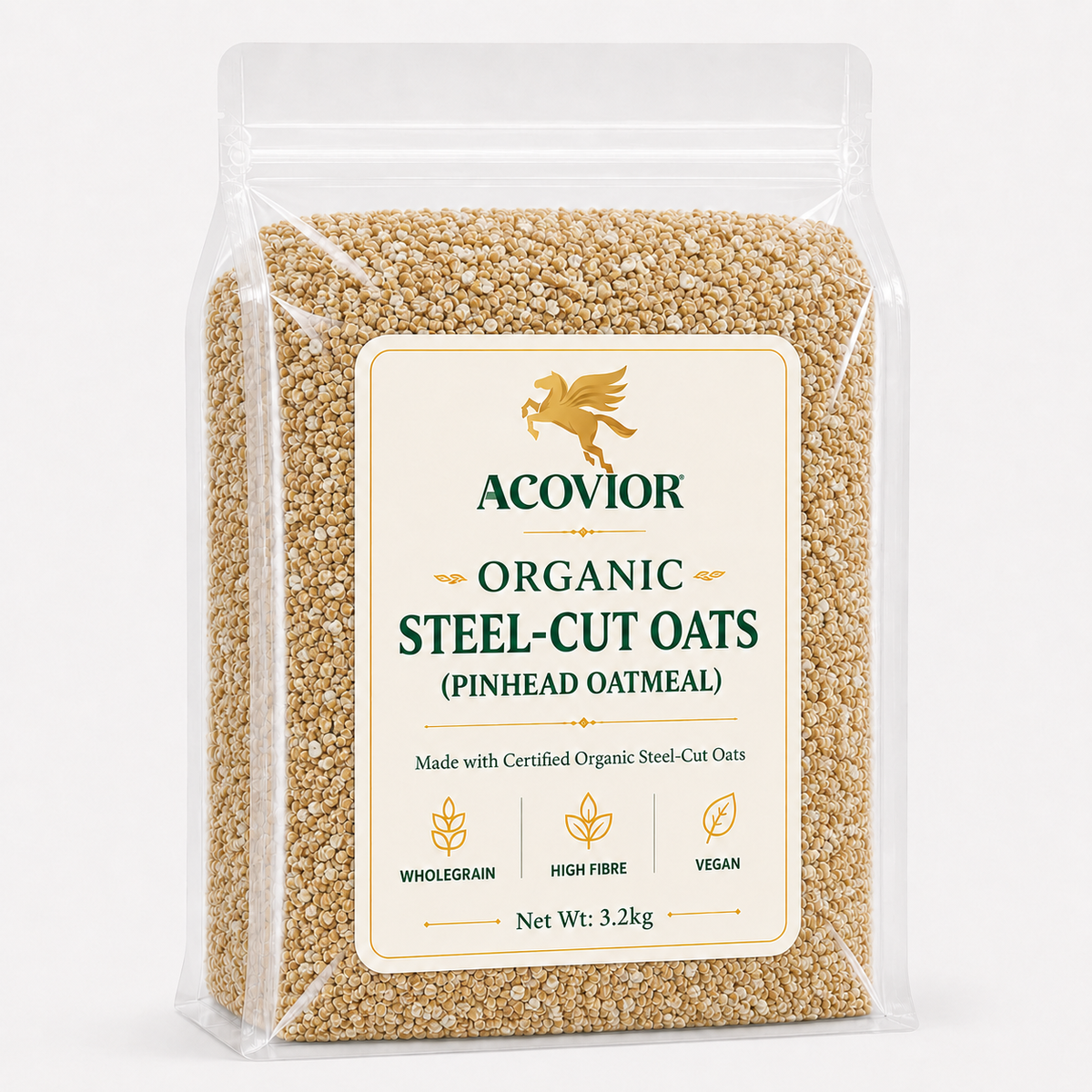 Acovior Organic Steel‑Cut Oats 3.2kg side of pack