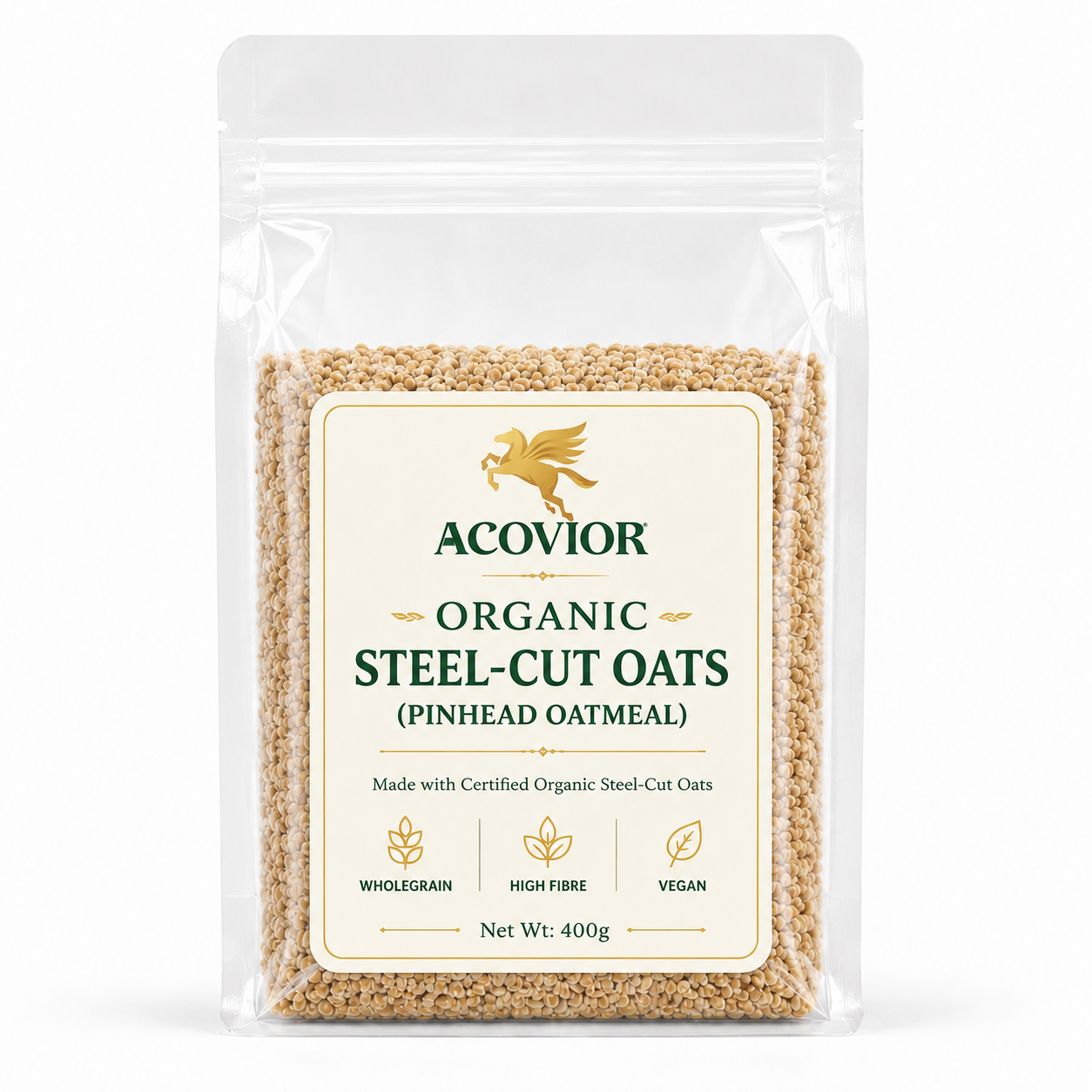 Acovior Organic Steel‑Cut Oats 400g front of pack