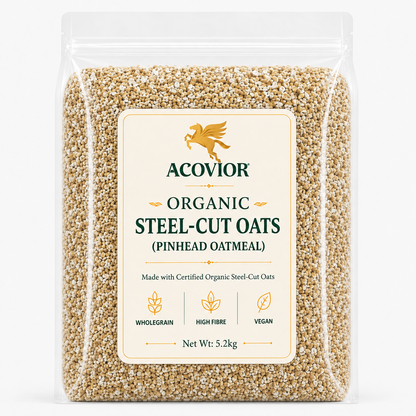 Acovior Organic Steel‑Cut Oats 5.2kg front of pack