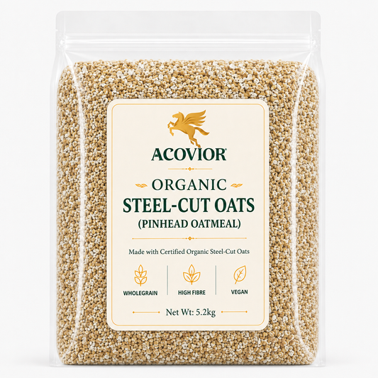 Acovior Organic Steel‑Cut Oats 5.2kg front of pack