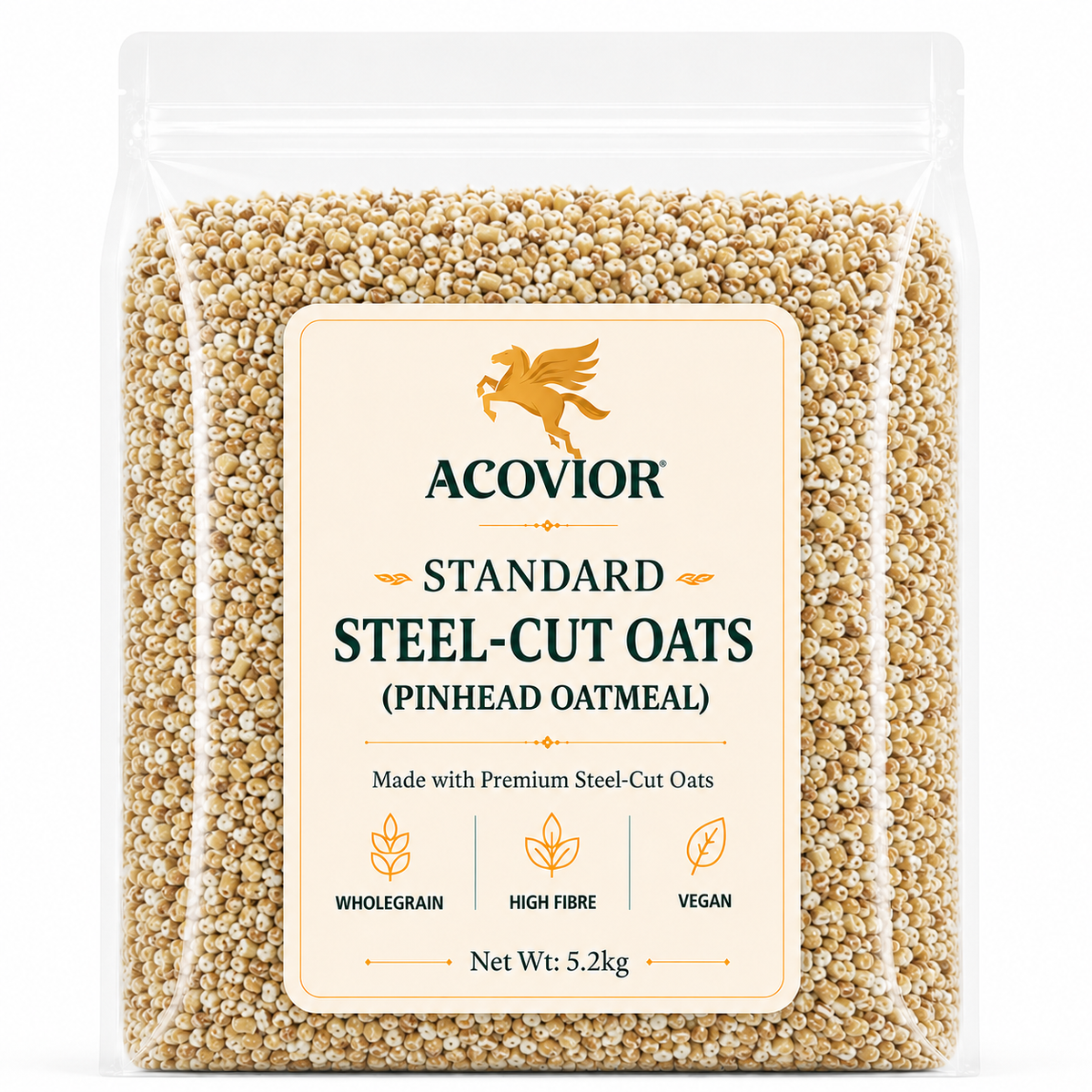 Acovior Standard Steel‑Cut Oats 5.2kg Bulk Pack front of pack
